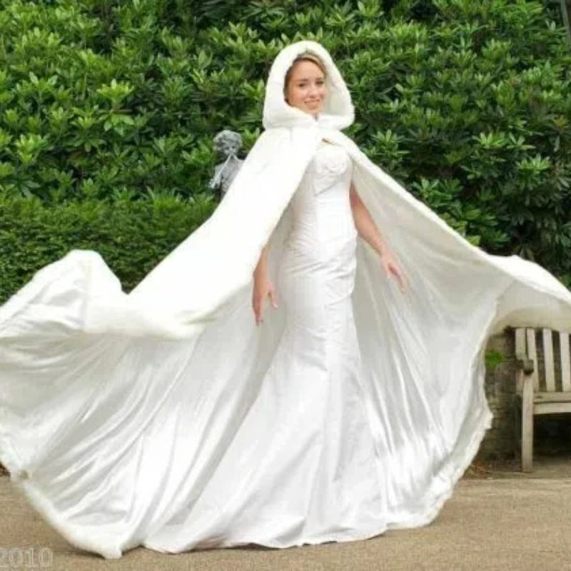 Long Hooded Plush Trim Cape for Layering over Outfits