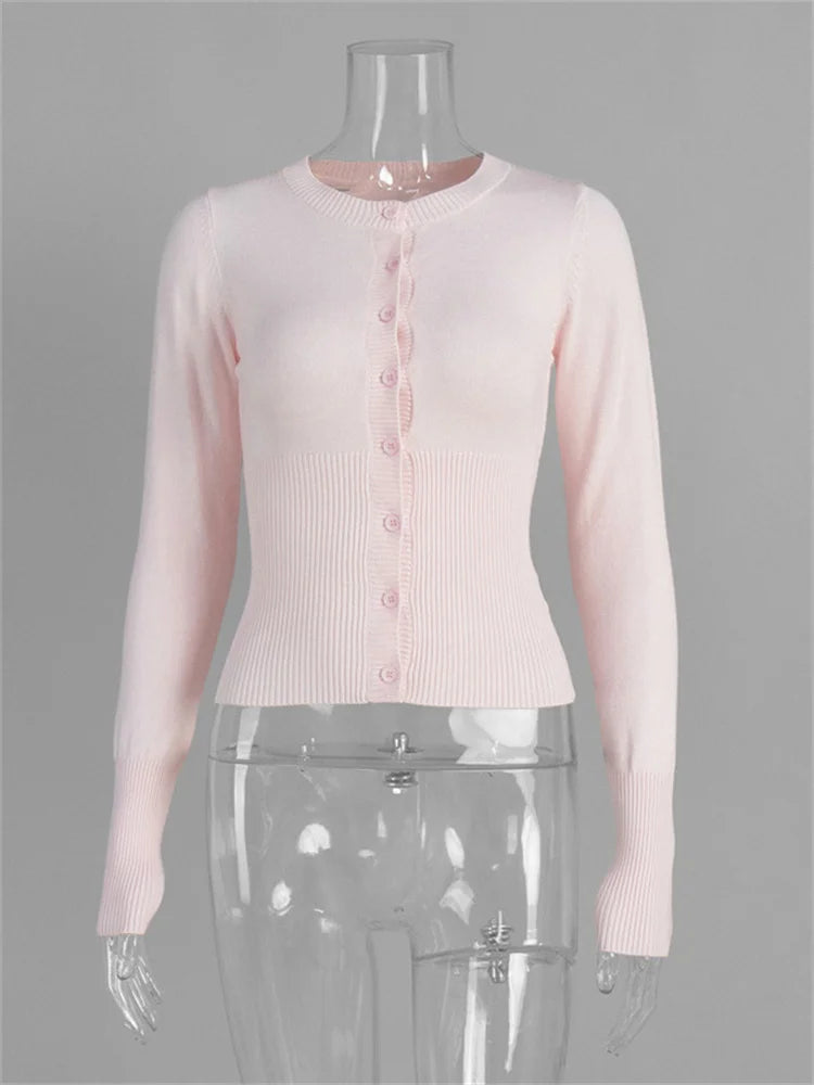 Women's Button Front Keyhole Neck Fitted Cardigan Casual Knit Layer