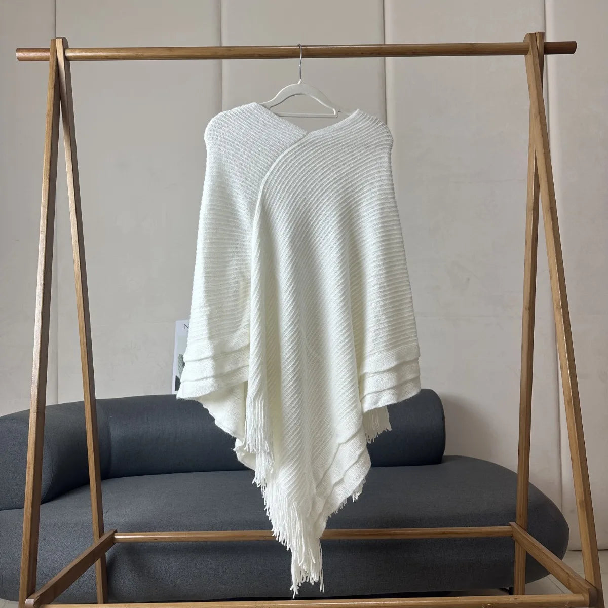 Knit Fringe Hem Poncho for Layering over Outfits