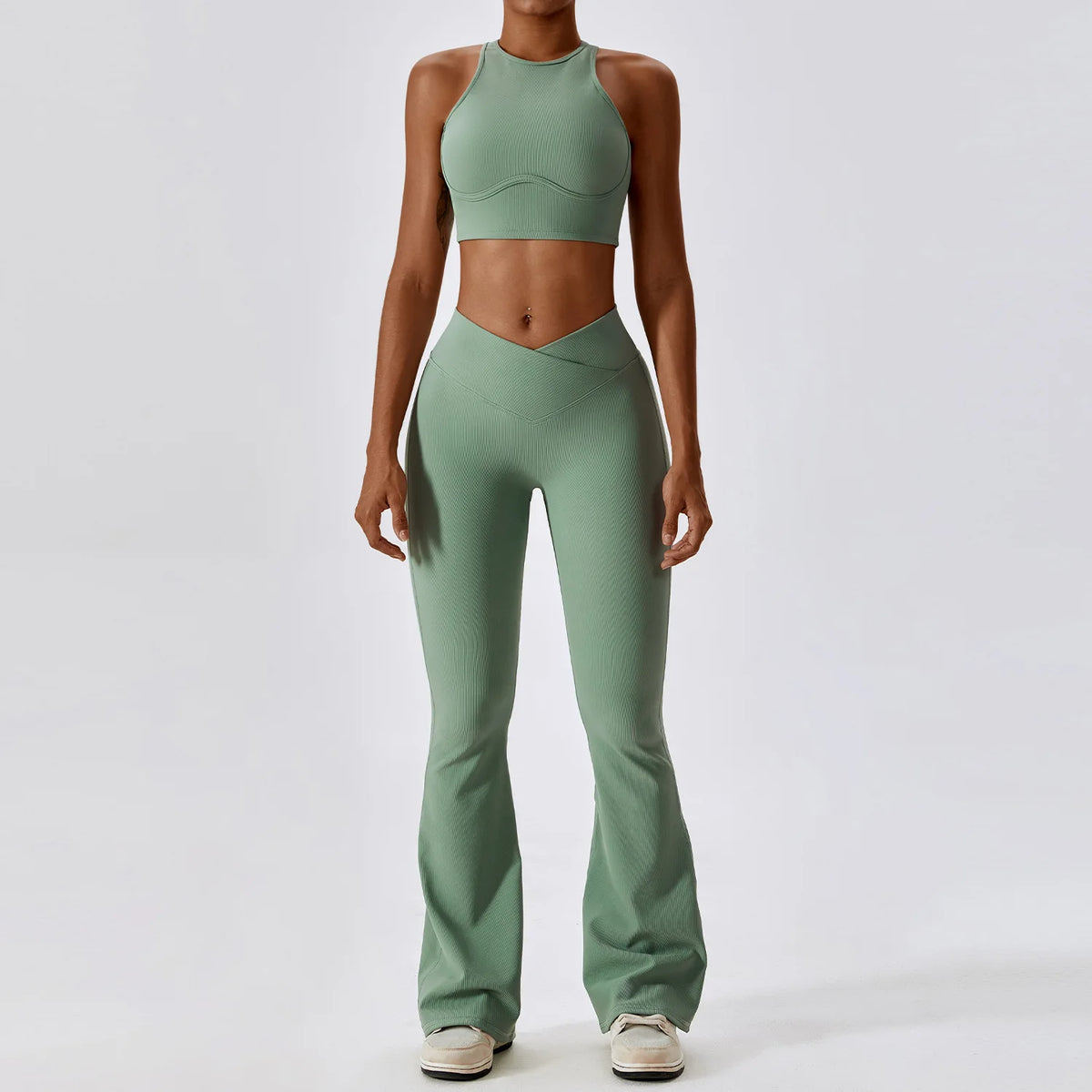 Women's Halter Bra And Flared Leggings Yoga Set