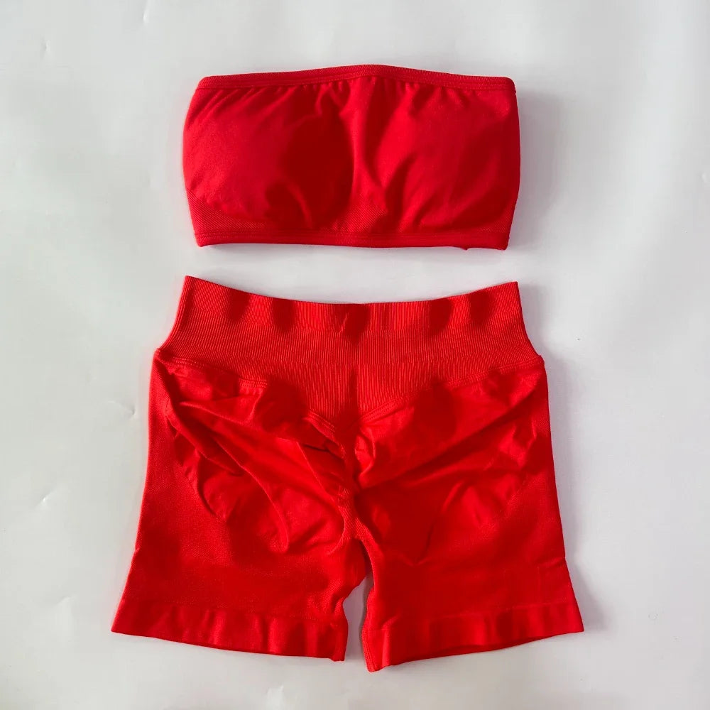 Women's Bandeau Top and Shorts Workout Set
