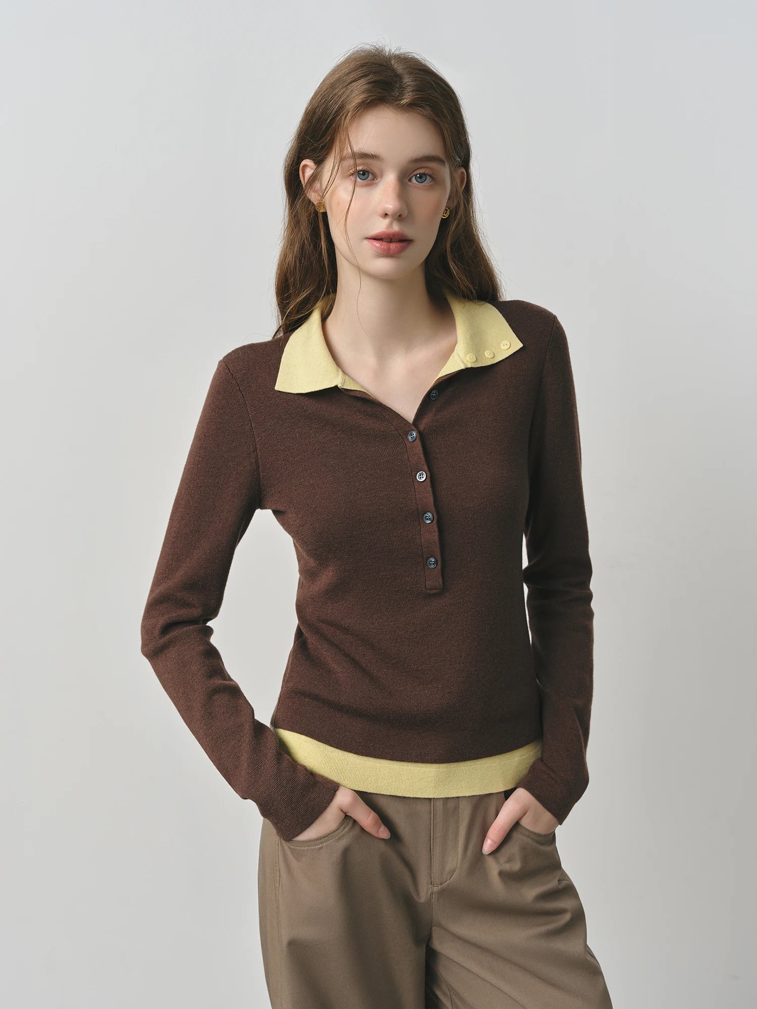 Women's Polo Collar Button Front Cardigan Casual Knit Layer