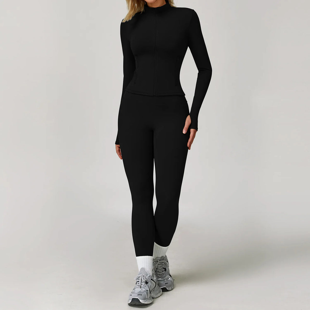 Women's Zip Layer Bra And Leggings Yoga Set