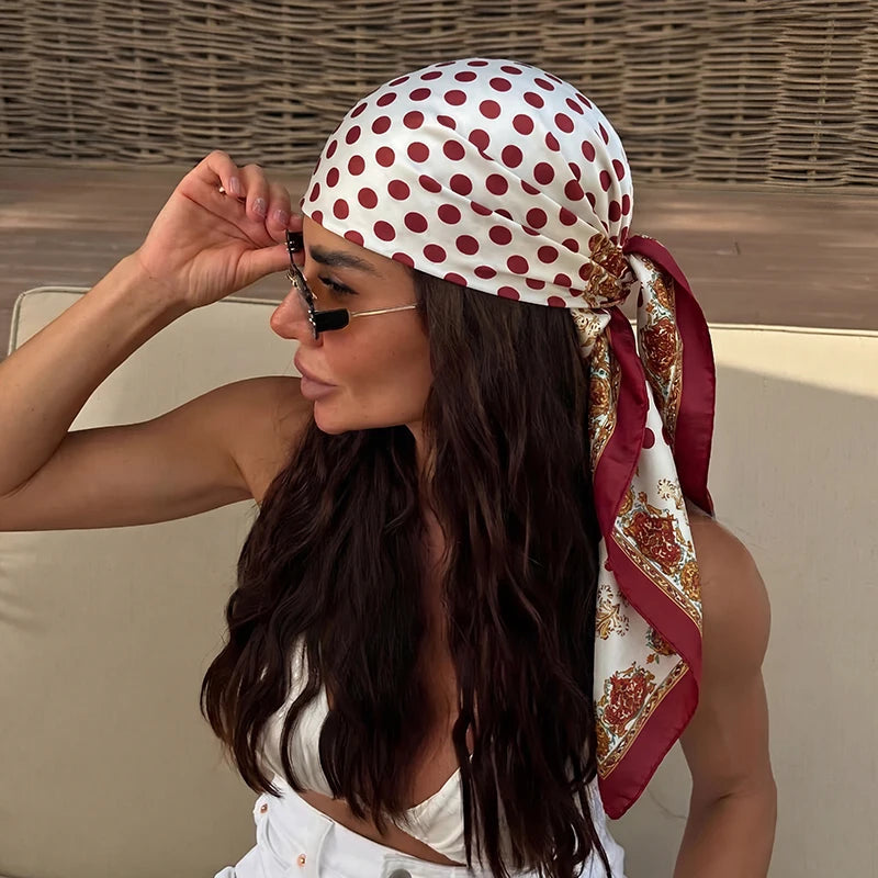 Polka Dot Square Scarf for Hair and Neck Styling