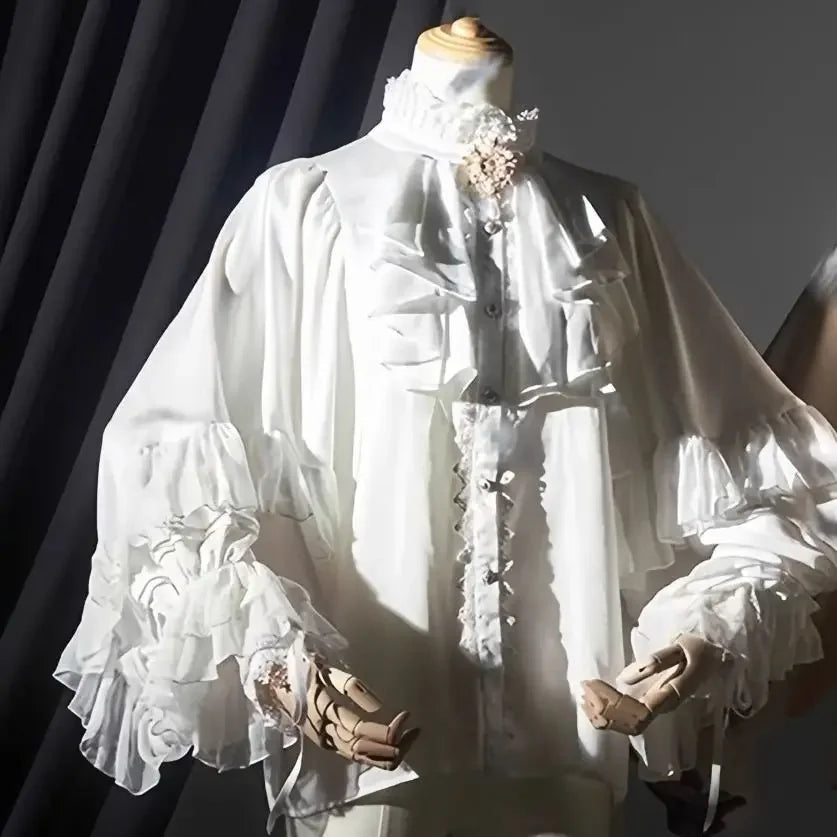 Women's Ruffled Stand Collar Long Sleeve Blouse