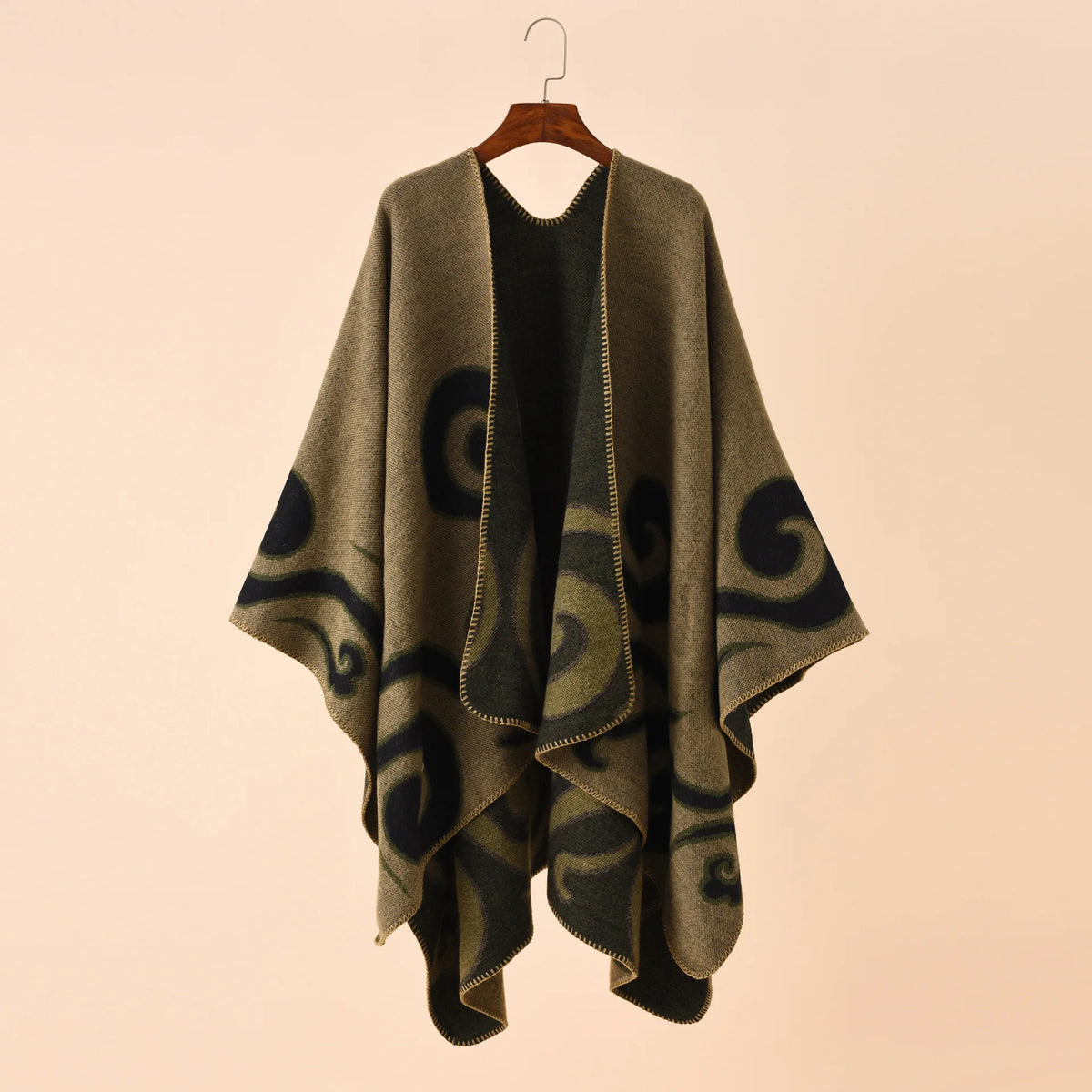 Swirl Pattern Pointed Hem Poncho for Layering over Outfits