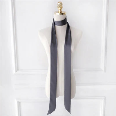 Solid Long Narrow Ribbon Scarf with Pointed Ends