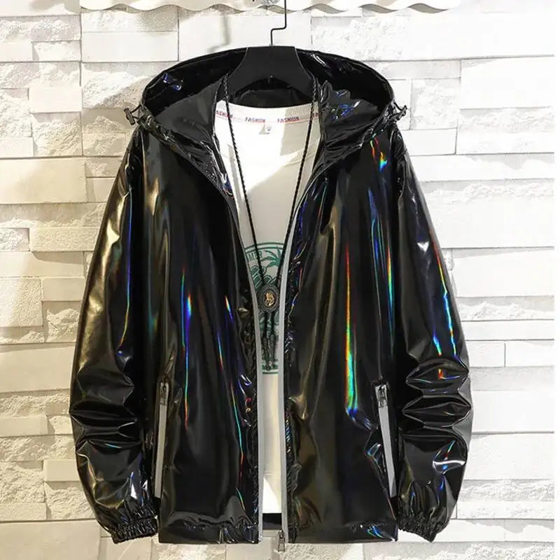 Metallic Finish Long Sleeve Front Zip Casual Bomber Jacket