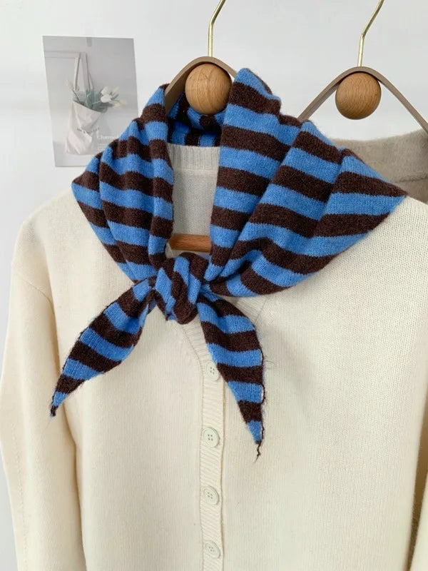 Striped Triangle Knit Scarf with Tieable Pointed Ends