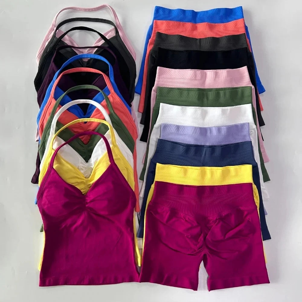 Women's Halter Tank And Shorts Yoga Set For Workout Outfits