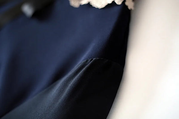 European Station Crochet Lace Doll Collar Slim Fit Drape Short Sleeve Dress Summer