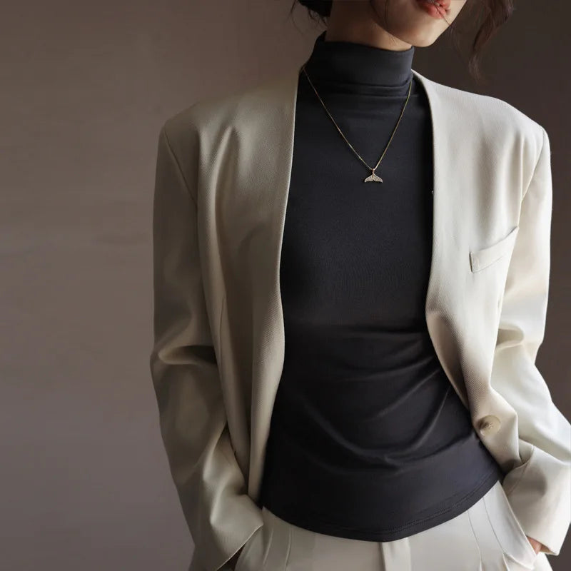 Women's Mock Neck Fitted Long Sleeve Sweater Casual Knit Layer