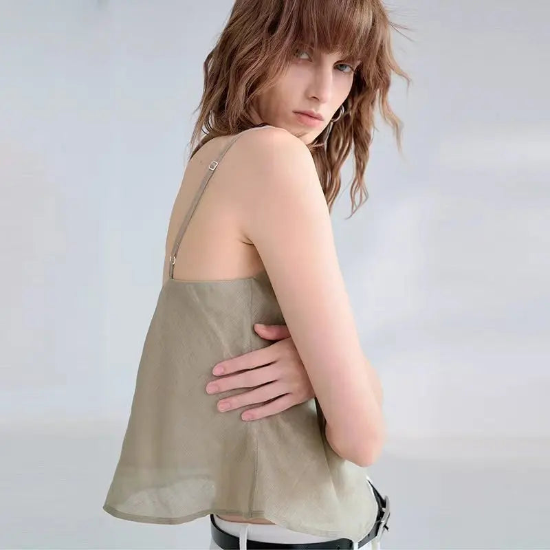 Women's Ramie Sleeveless Backless Camisole Top with Relaxed Shape for Casual Outfits