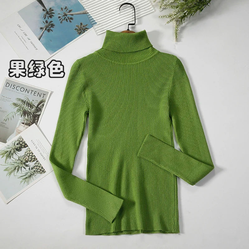 Women's Ribbed Roll Neck Long Sleeve Sweater Casual Knit Layer