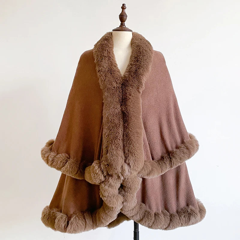Plush Trim Open Front Cape for Layering over Outfits