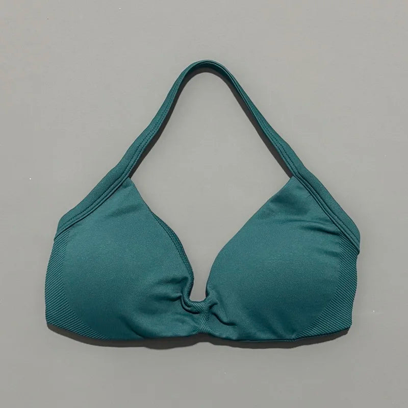 Women's Ruched Halter Neck Sports Bra