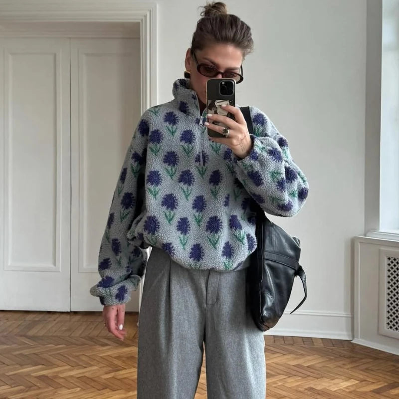Floral Long Sleeve Pullover Casual Sweatshirt for Layering