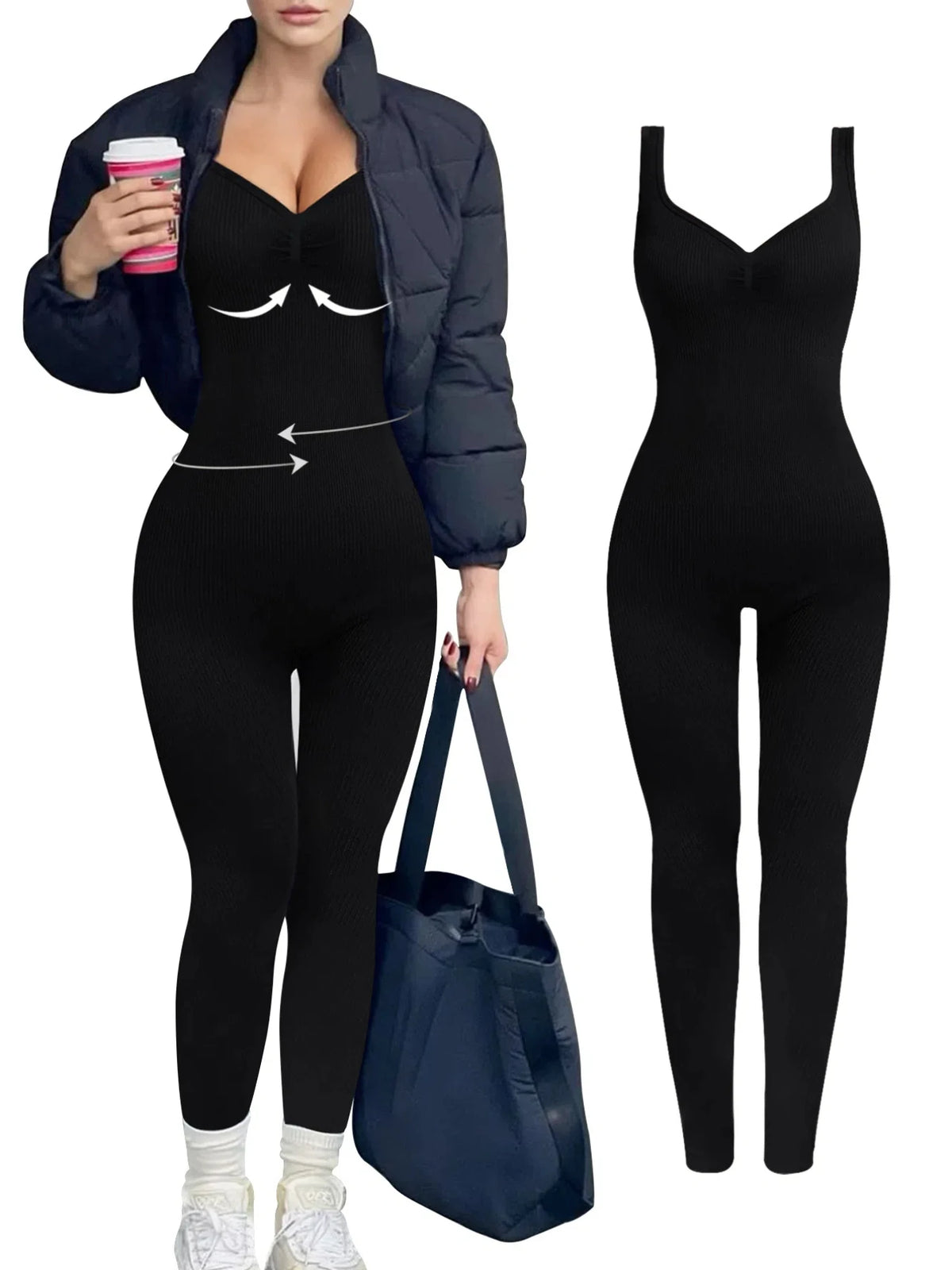 Women's Sweetheart Neck Nylon Blend Workout Jumpsuit with Wide Shoulder Straps