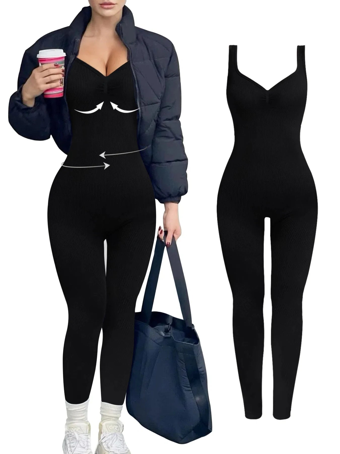 Women's Sweetheart Neck Nylon Blend Workout Jumpsuit with Wide Shoulder Straps