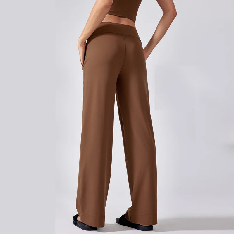 Women's Drawstring Waist Nylon Blend Wide Leg Pants with Length Options
