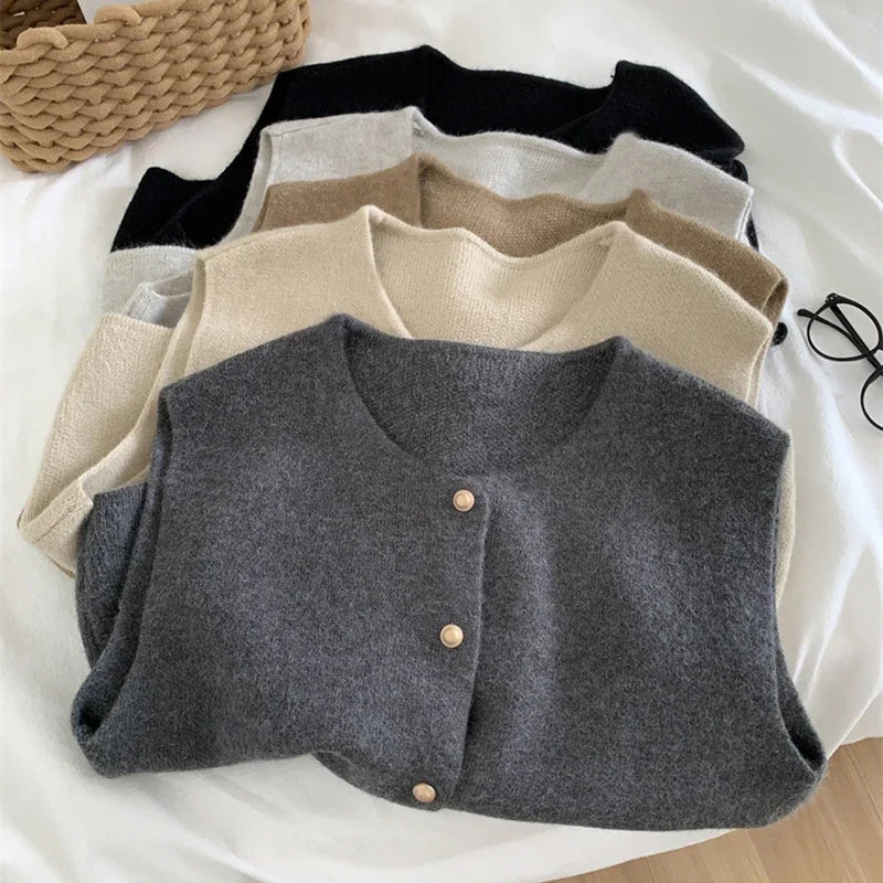 Women's Sleeveless Crew Neck Button Front Vest Casual Knit Layer