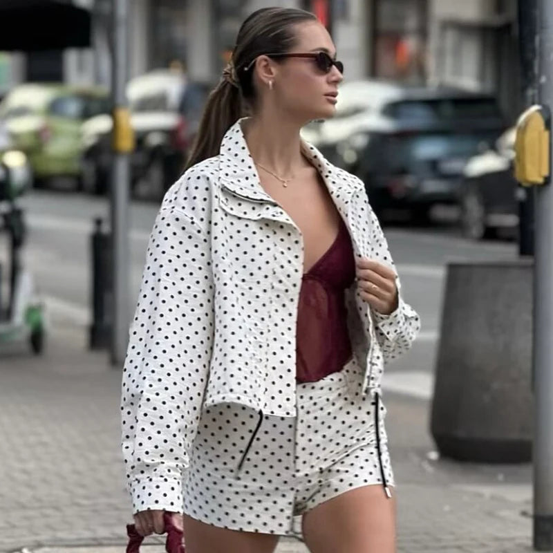 Women's Polka-Dot Zip-Front Bomber Jacket