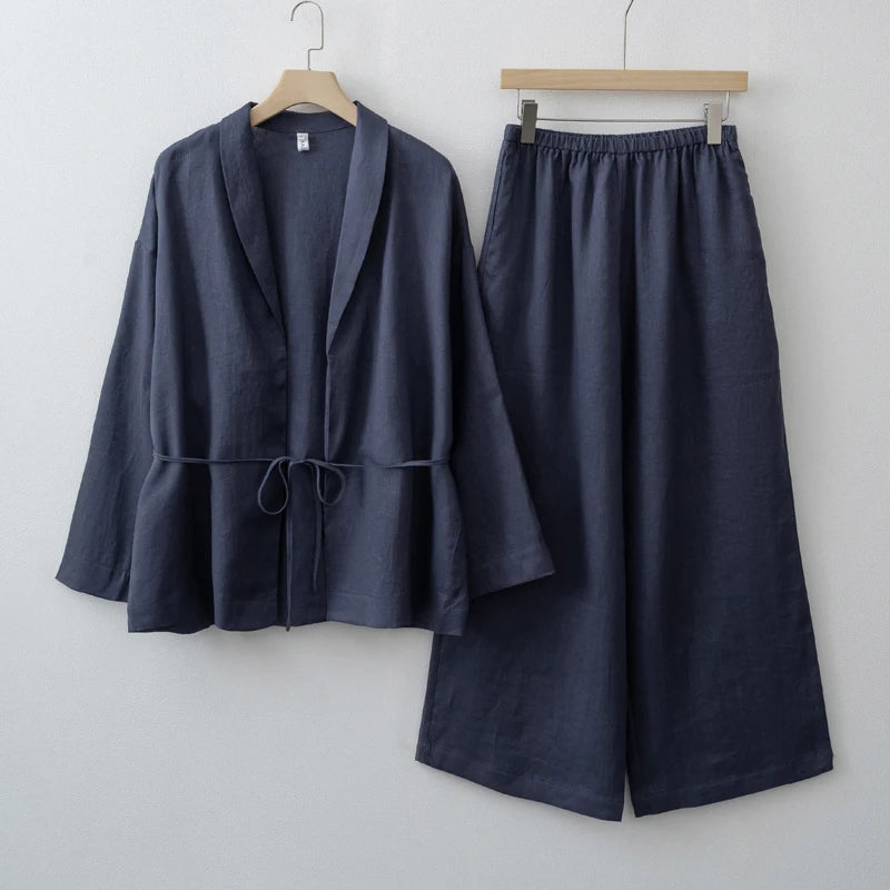 Women's Wrap Top and Wide Leg Pants Clothing Set