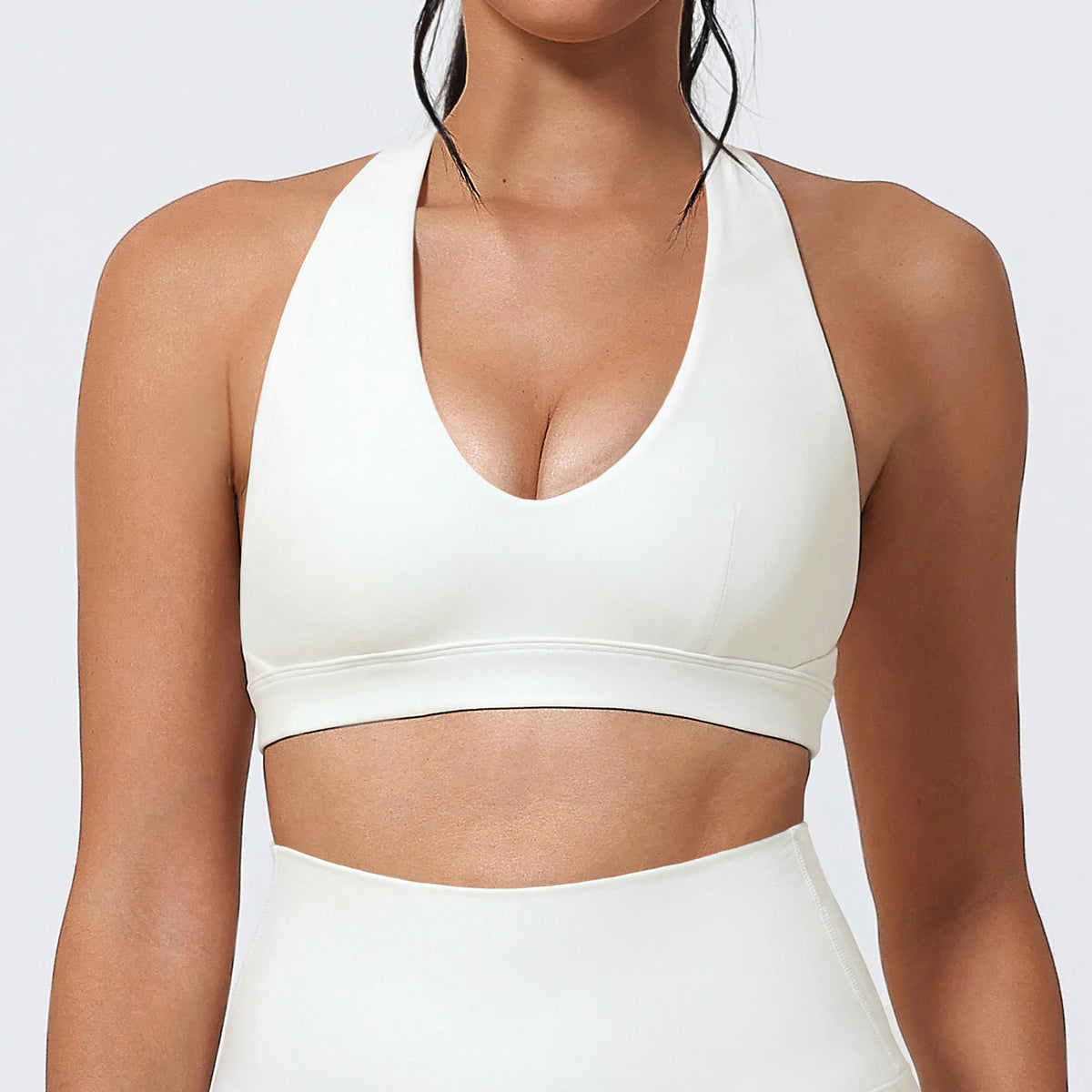Women's V Neck Halter Sports Bra with Open Back