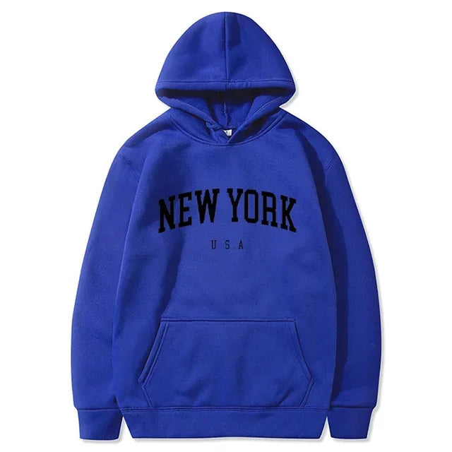 New York Letter-Print Long-Sleeve Pullover Hoodie