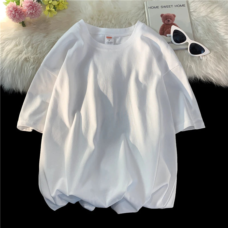 Solid Crew Neck Short Sleeve Loose Casual T Shirt