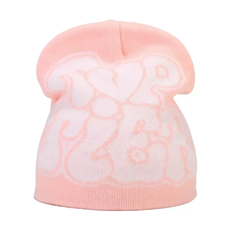Graphic Knit Beanie with Letter and Pattern Style Options