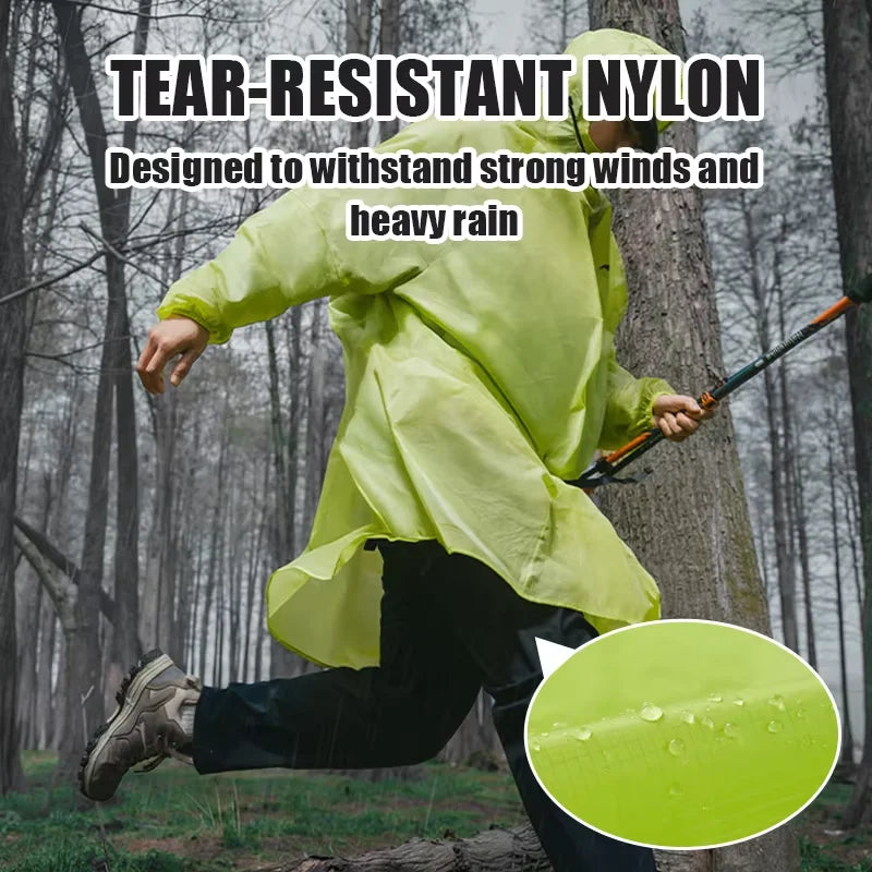 Hooded Outdoor Rain Poncho with Extended Hem and Sleeves