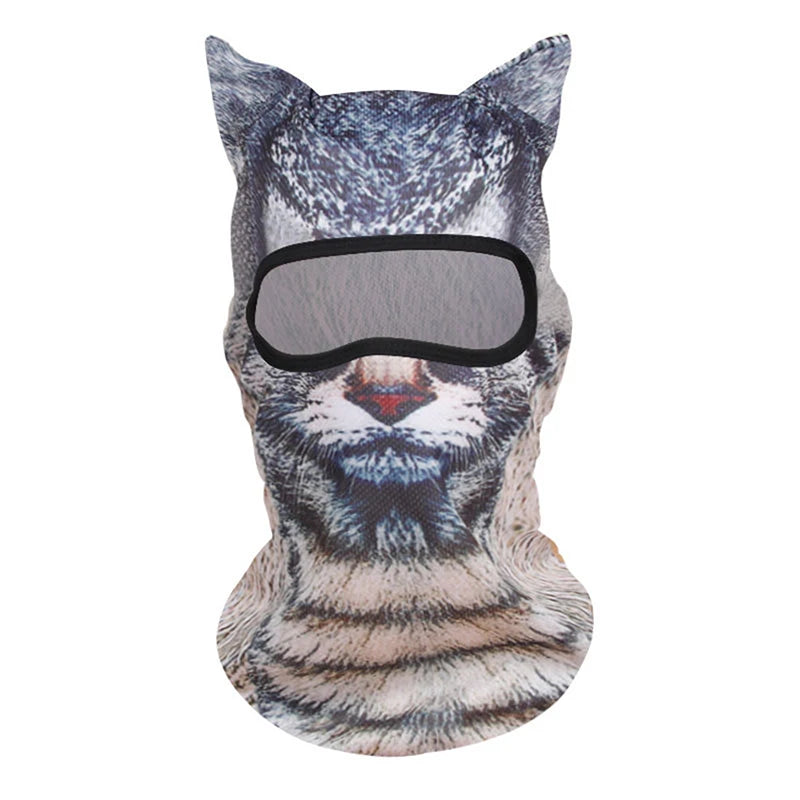 Cat Print Balaclava Hood with Decorative Ear Details