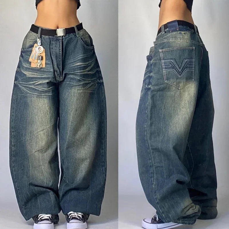Women's Washed Black Wide Leg Denim Jeans For Everyday Outfits