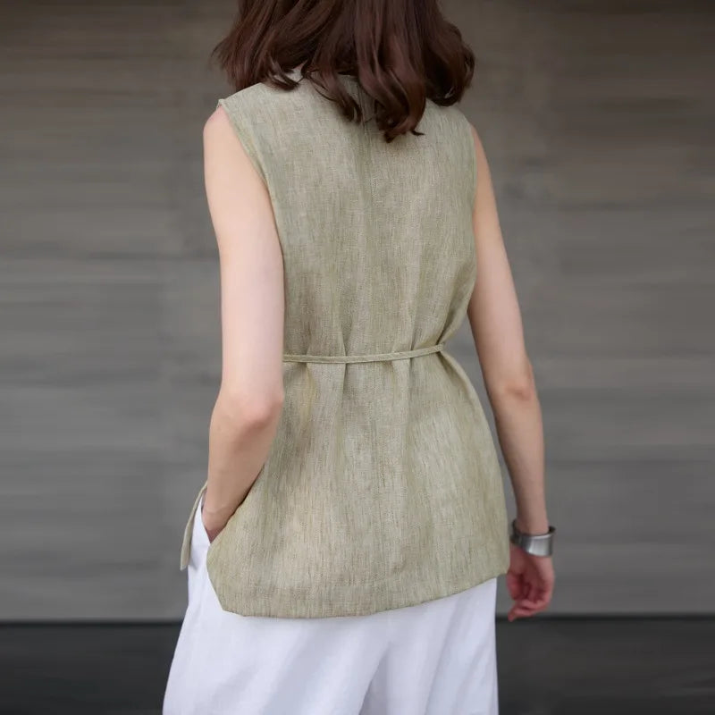 Women's Linen Sleeveless Tank Top with Drawstring Waist for Casual Summer Outfits