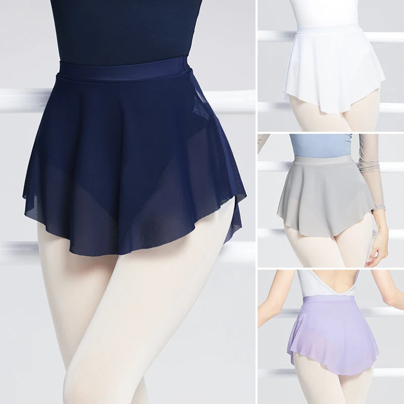 Women's Short Ballet Skirt with Side Split and Mesh Fabric Design