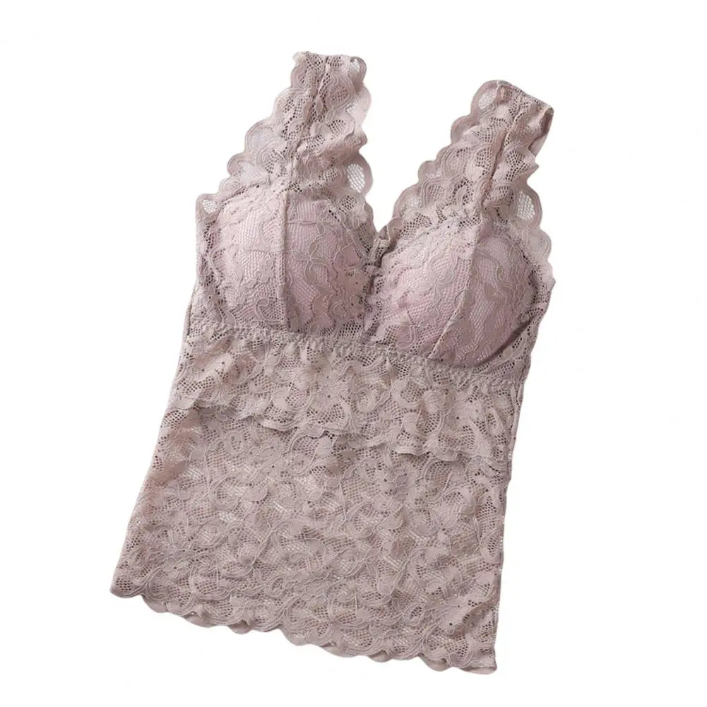 Women's Floral Lace Nylon Camisole with Wide Straps and Padded Bust