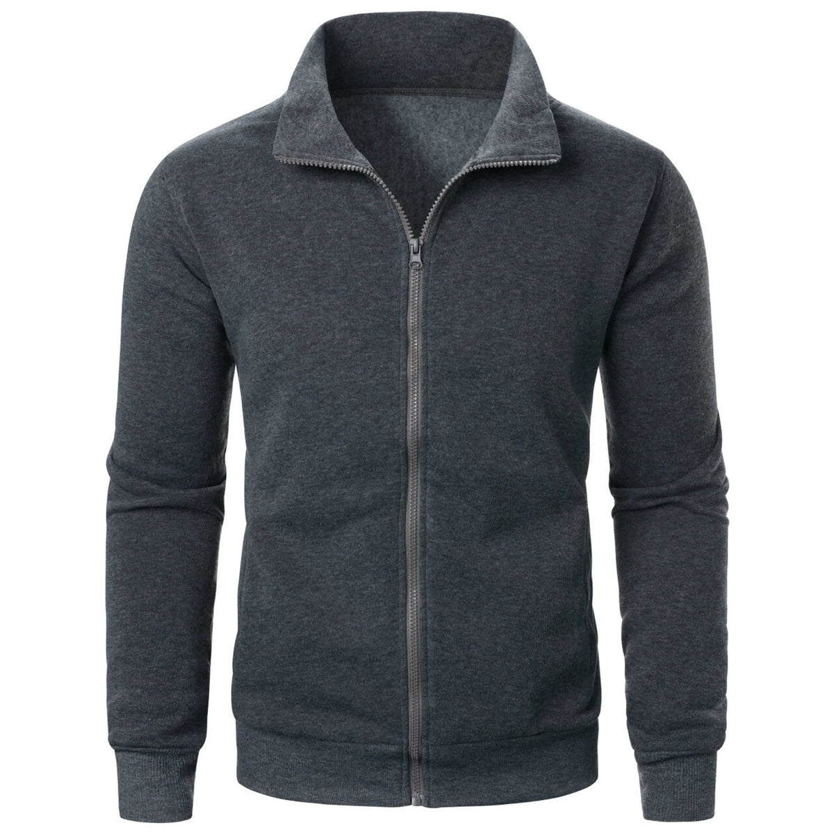Men's Solid Stand-Collar Zip-Front Jacket