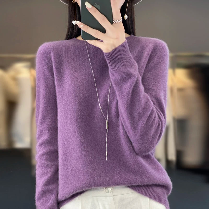Women's Crew Neck Long Sleeve Sweater Casual Knit Layer