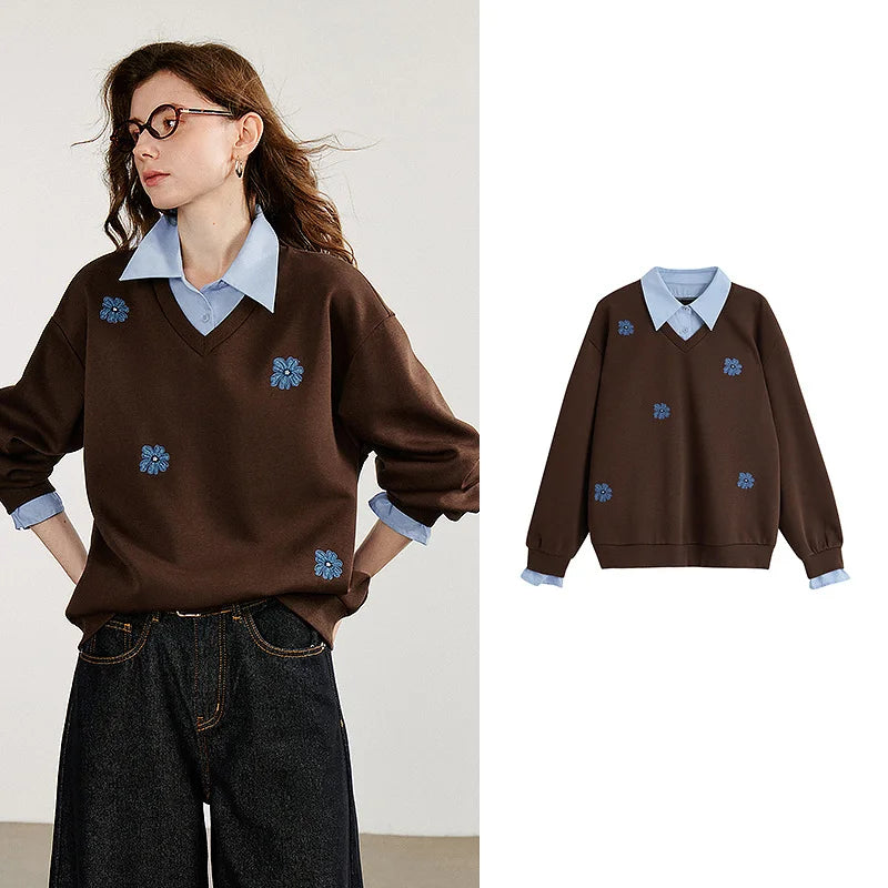 Floral Long Sleeve Pullover Casual Sweatshirt for Layering