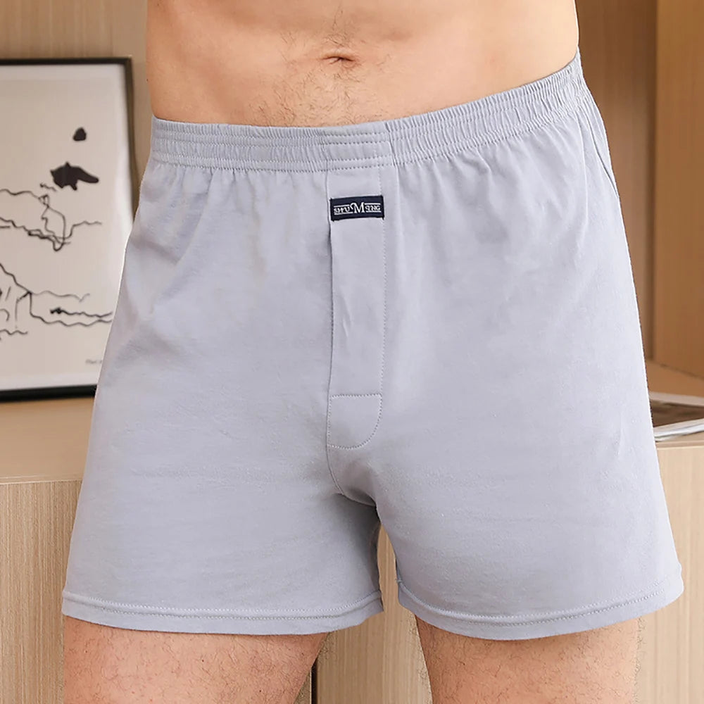 Men's Solid Button Detail Elastic Waist Boxer Style Sleep Shorts