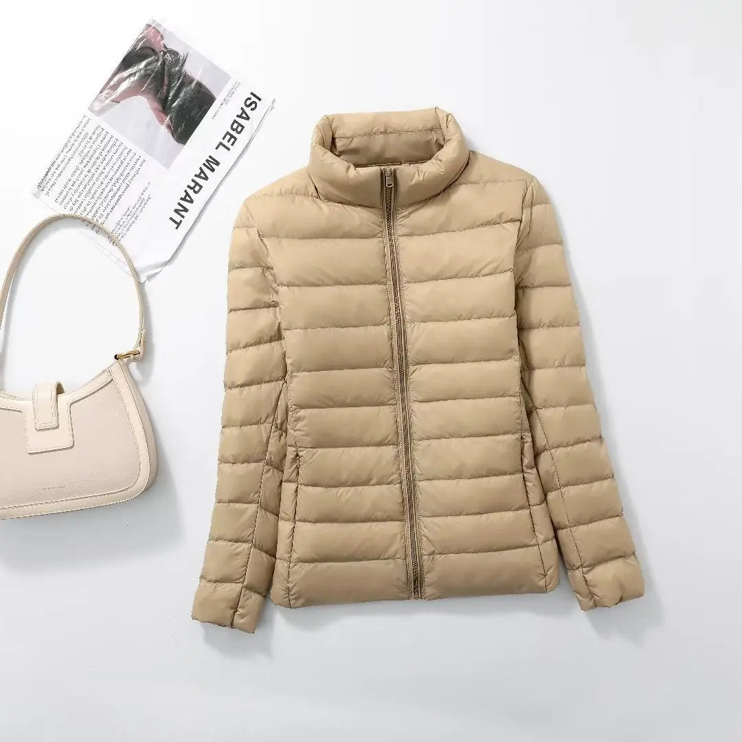 Women's Quilted Stand Collar Zip Front Jacket for Layered Outfits