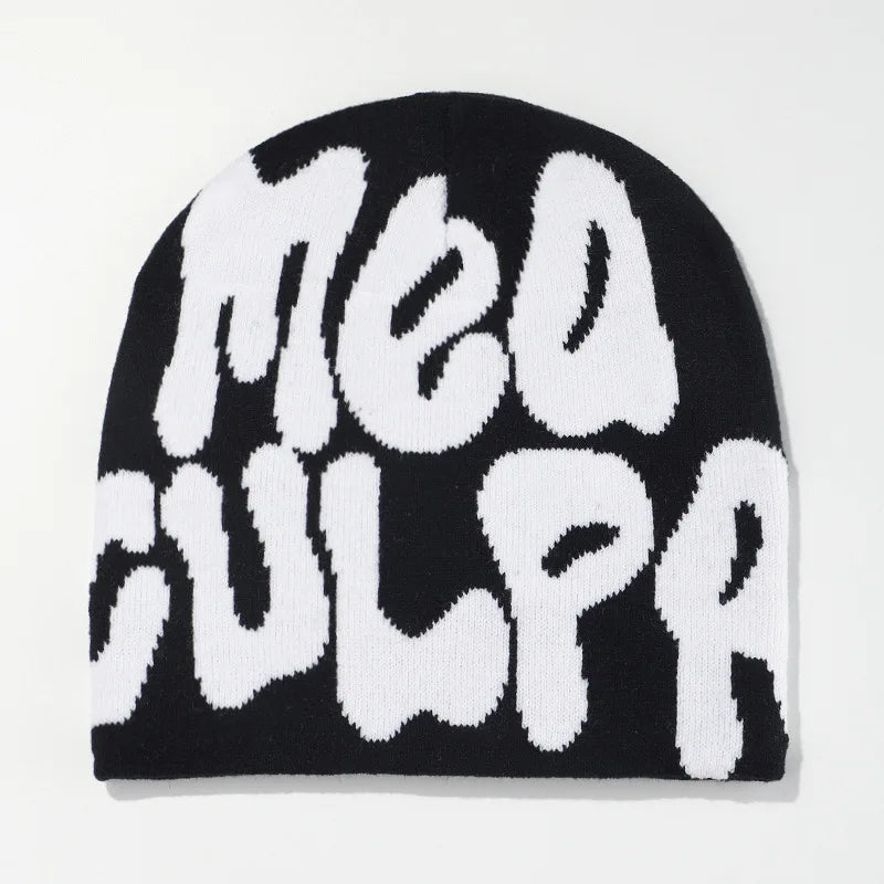 Letter Pattern Knit Beanie with Colorful Graphic Design