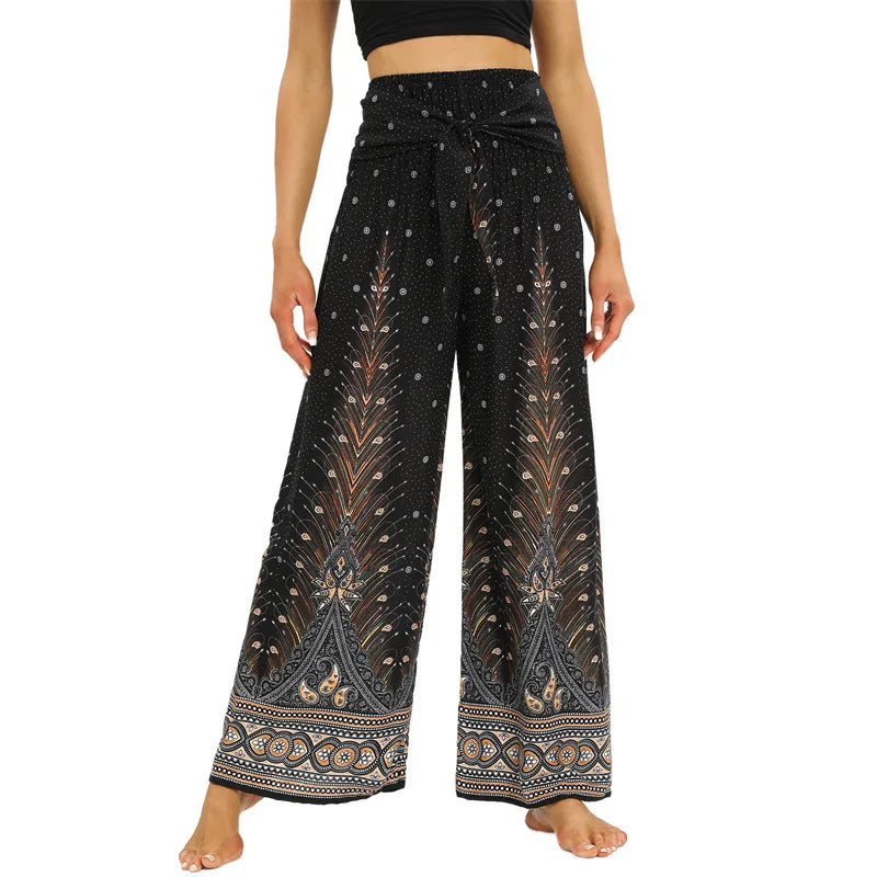 Women's Printed Rayon Harem Pants with Elastic Waist and Convertible Styling