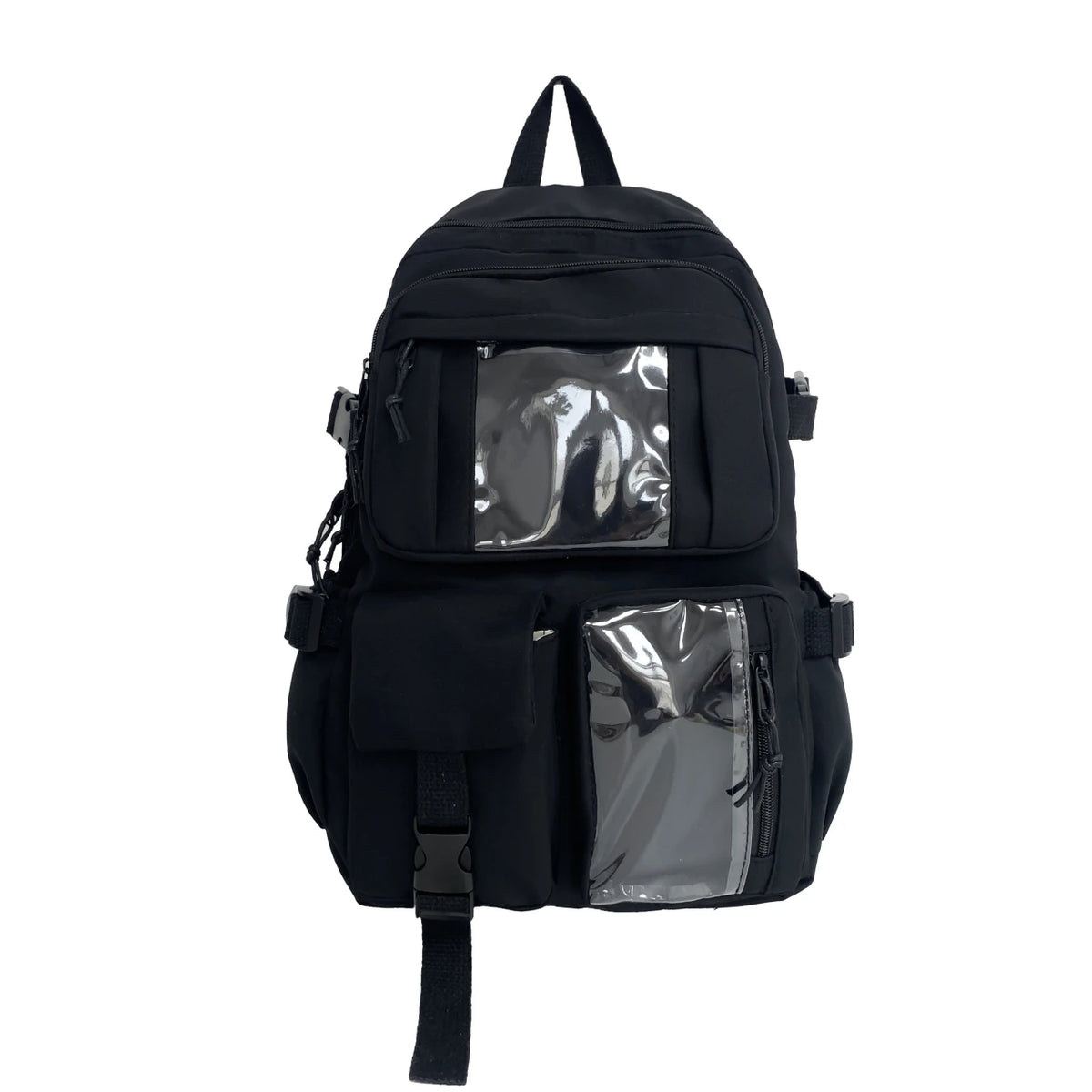 Student Backpack with Transparent Display Pockets and Multiple Front Storage Sections