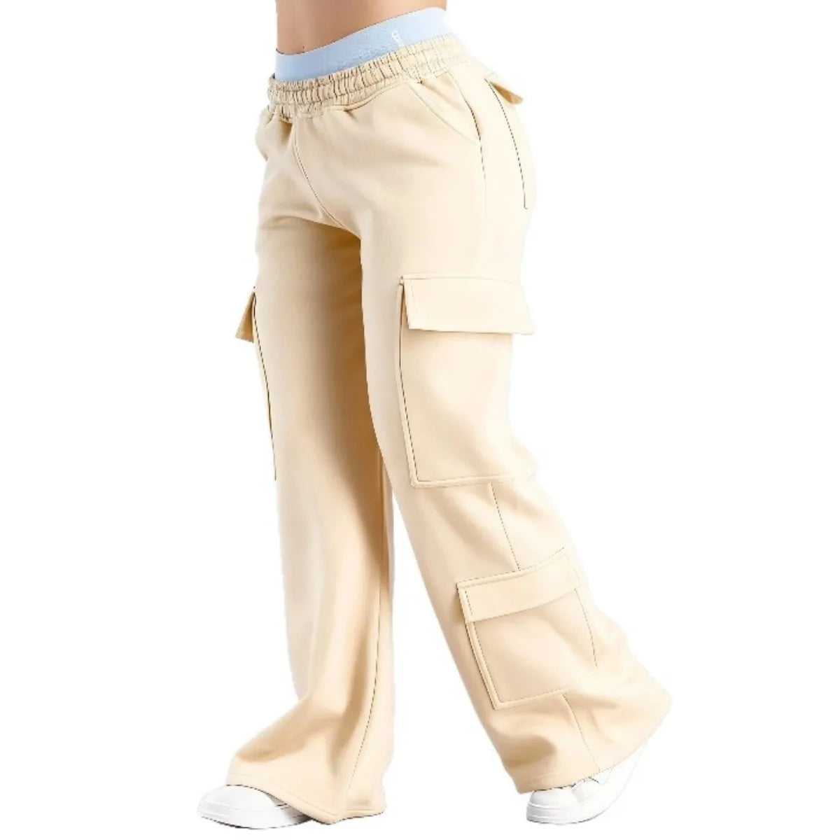 Women's Wide Leg Cargo Pants with Elastic Waist and Flap Pockets