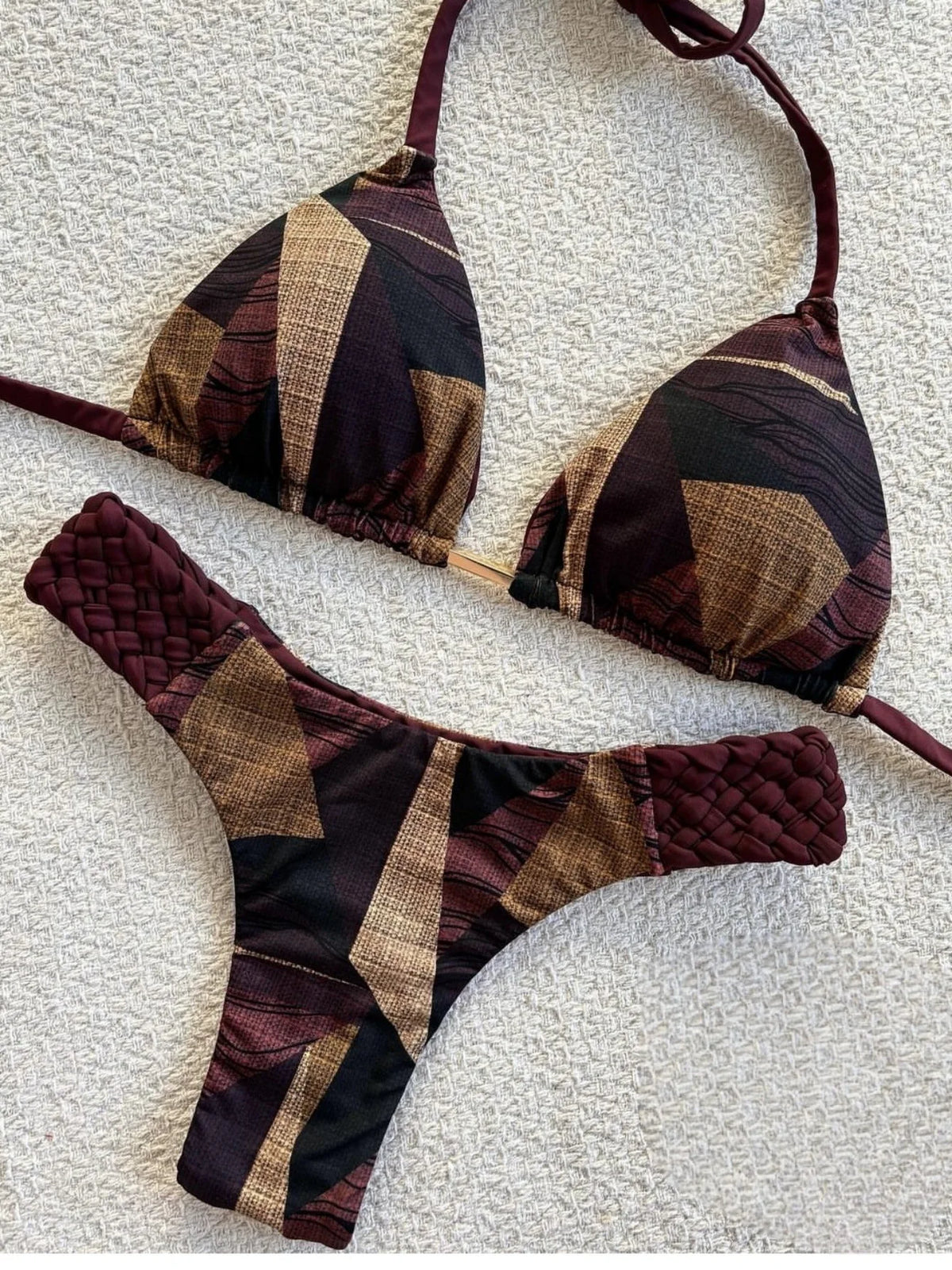 Printed Halter Thong Bikini