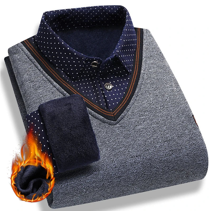 Men's Layered Look Collared Long Sleeve Knit Sweater
