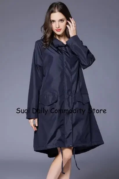 Long Hooded Front Opening Jacket for Layering over Outfits