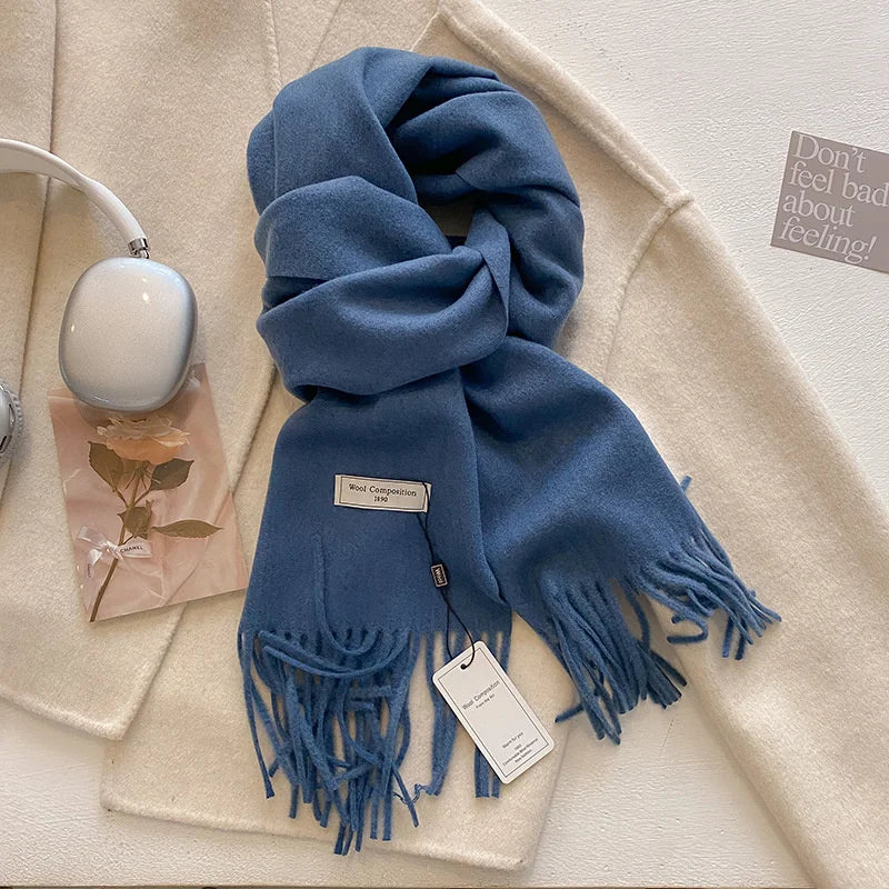 Solid Long Fringed Scarf for Draped Neck Styling